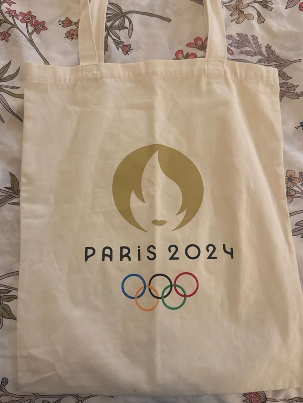 Paris 2024 Beige Canvas Tote Bag with Olympic Logo